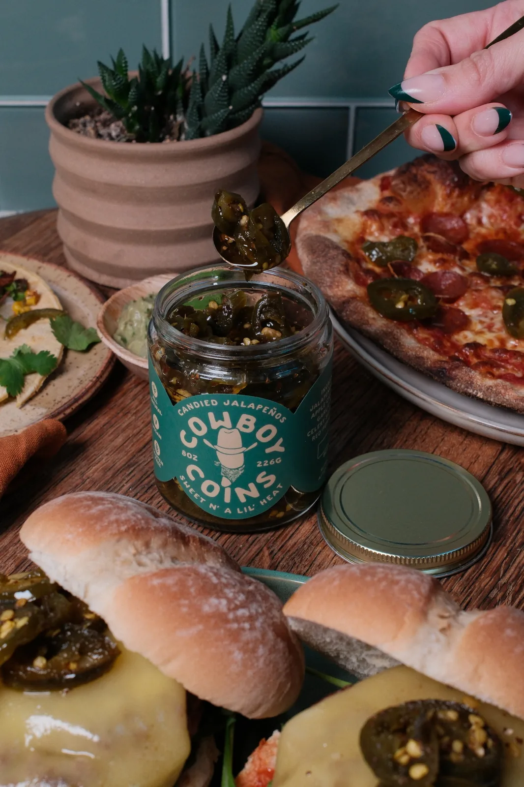 Cowboy Coins served with pizza and snacks